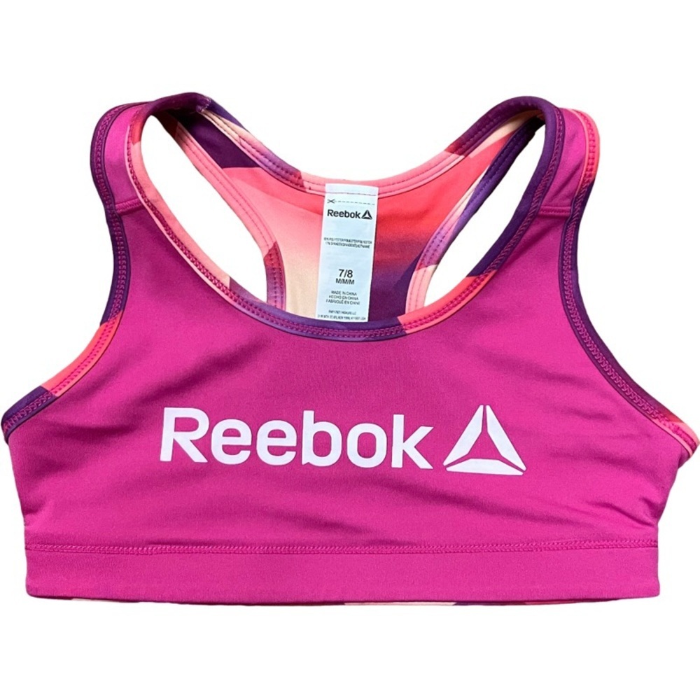 REEBOK Girls Active Ethereal Ombré Reversible Sports Bra SIZE 7/8 Pink Medium